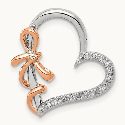 Diamond Polished Heart w/Bow Chain Slide, 14K White with Rose Gold