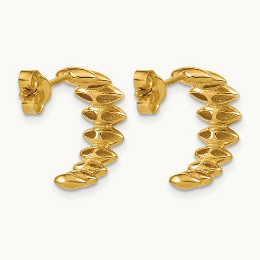Polished and Grooved J-Hoop Post Earrings — Leslie's — photo set