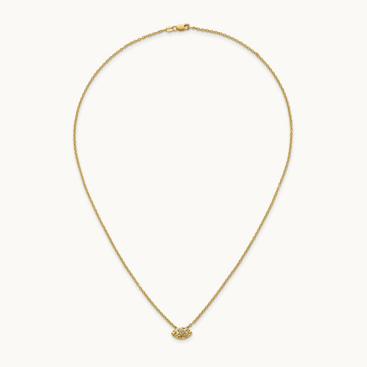 Polished and Hammered Diamond Evil Eye Necklace, 14K