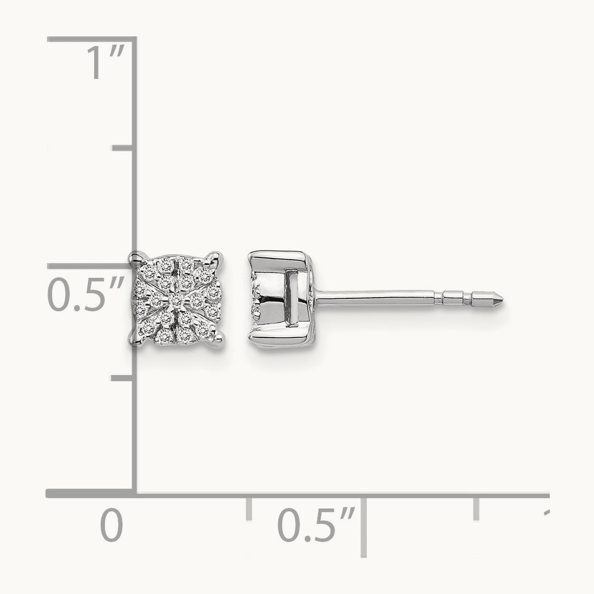 Diamond Cluster Post Earrings, 14K White Gold