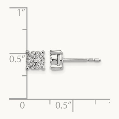 Diamond Cluster Post Earrings, 14K White Gold