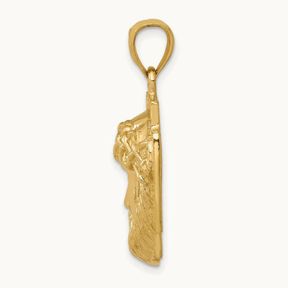 Polished Large Jesus Head With Crown Pendant, 14K Gold
