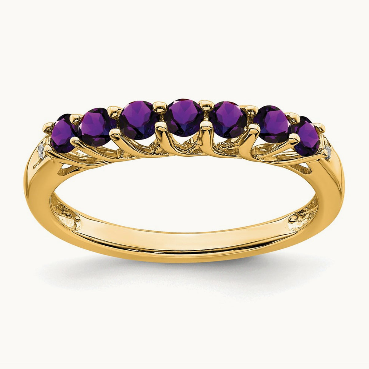 Amethyst and Diamond 7-stone Ring — 14K Yellow Gold