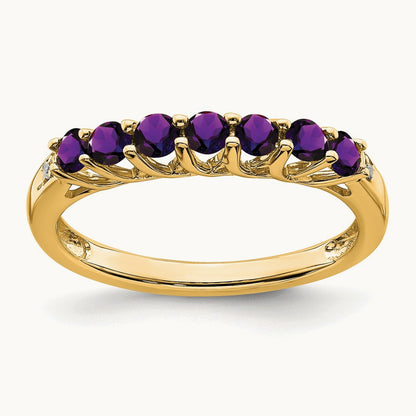 Amethyst and Diamond 7-stone Ring — 14K Yellow Gold