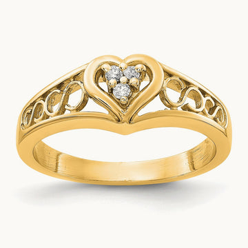 Polished AA Diamond Heart Ring, 14K