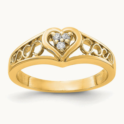 Polished AA Diamond Heart Ring, 14K