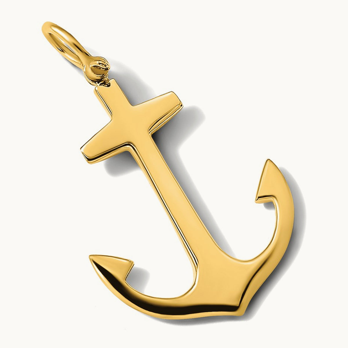 3-D Polished Large Anchor with Shackle Bail Charm — 14K Yellow Gold