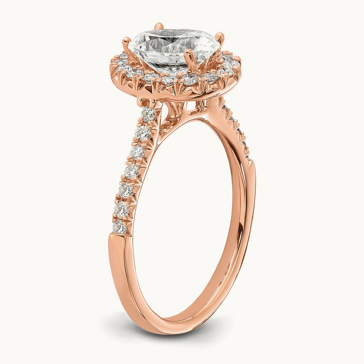 Oval Semi-Mount Halo Engagement Ring, 0.25-0.50 ct tw Lab-Grown Diamond — 1/2 ct (holds 1 1/2 ct center) · VS/SI (Great), 14K Rose Gold, 7