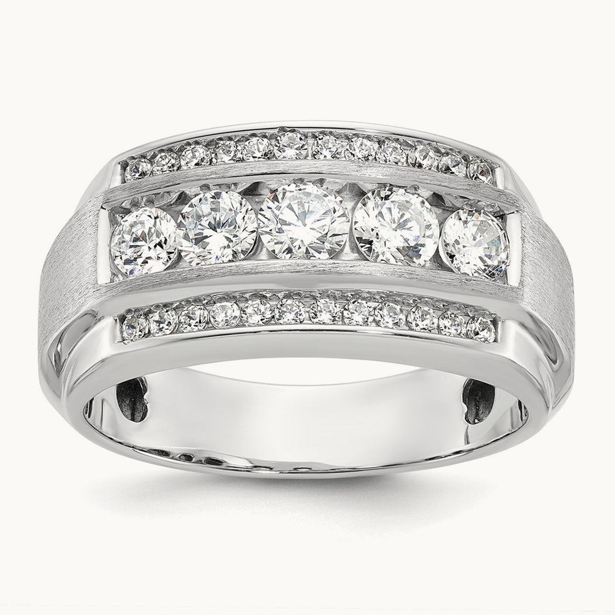 3 Row Men's Ring — 14K White Gold, 10