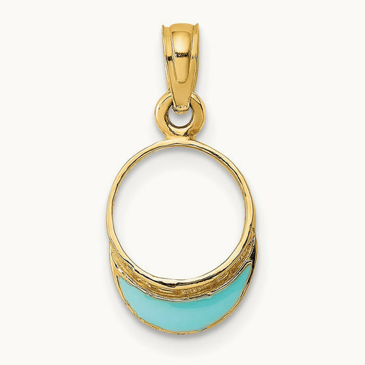 Aqua Enameled Beach Sun Visor Charm, 14K