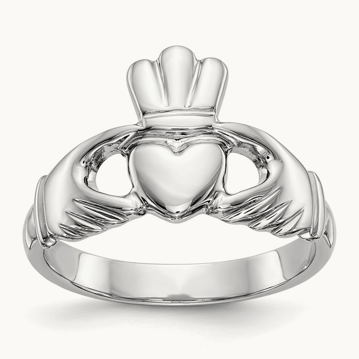 Polished Claddagh Ring, 14K White Gold