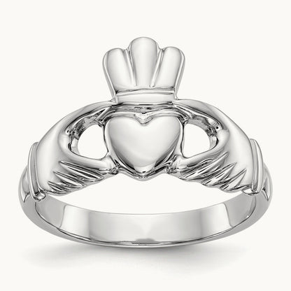 Polished Claddagh Ring, 14K White Gold
