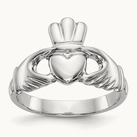 Polished Claddagh Ring, 14K White Gold