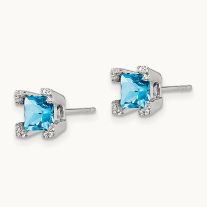 Square Blue Topaz and Diamond Earrings — 7.3mm