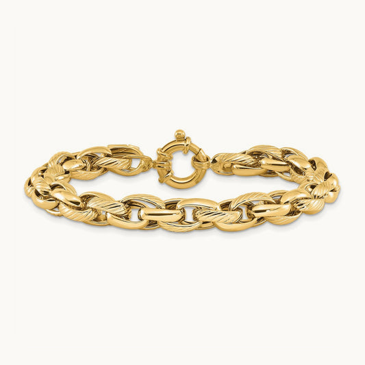 Polished and Textured Link 7.5in Bracelet, 14K