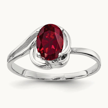 7x5mm Oval Created Ruby ring, 14K White Gold