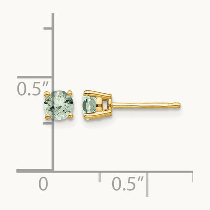 Round Green Quartz Earrings — 14K Yellow Gold, 4mm