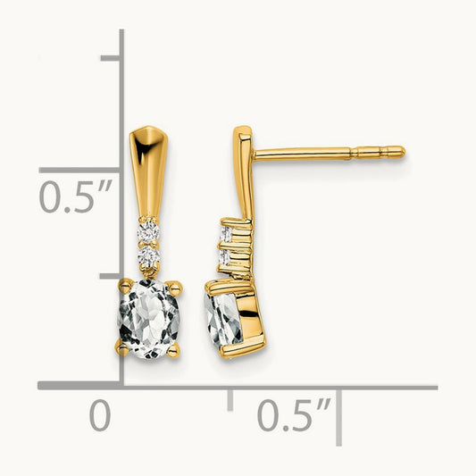 Oval White Topaz and Diamond Dangle Earrings, 14K