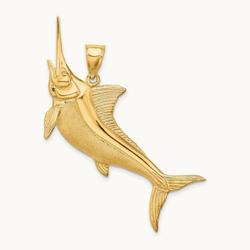 3-D Satin / Polished Marlin Charm, 14K