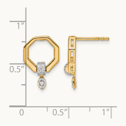Polished Diamond Octagon Drop Post Earrings, 14K