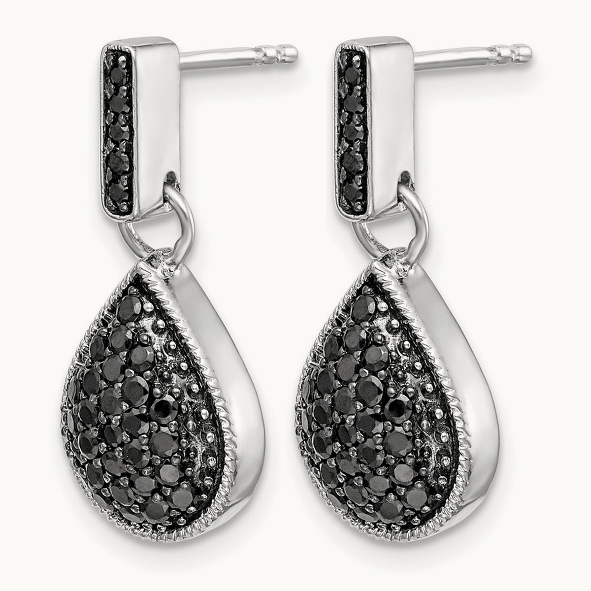 Diamond Black Teardrop Dangle Post Earrings, 14K White Gold