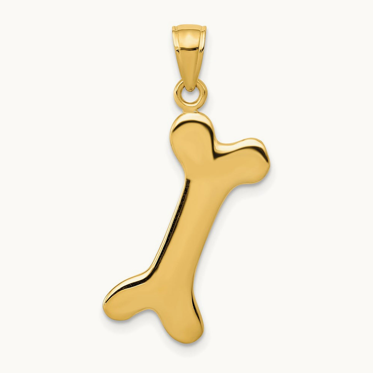Solid Polished Dog Bone Charm — 14K Yellow Gold