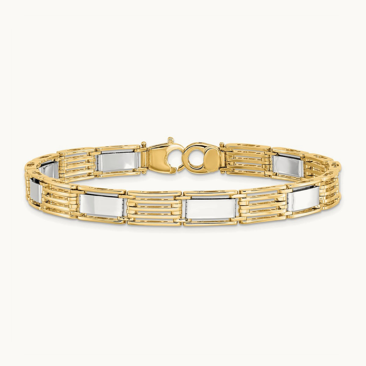High Polished 8.5in Mens Link Bracelet, 14K Two-tone