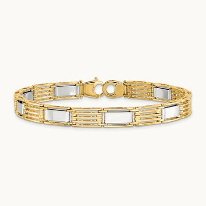 High Polished 8.5in Mens Link Bracelet, 14K Two-tone