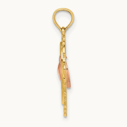 Polished Dangling Heart In Heart Charm, 14K Yellow with Rose Gold