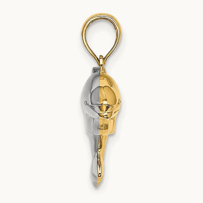 w/Rhodium 3-D Reversible Puffed Dolphin Charm, 14K