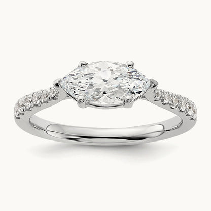 East West 1ct Marquise Semi-Mount Eng. Dia Ring, 14K Yellow Gold
