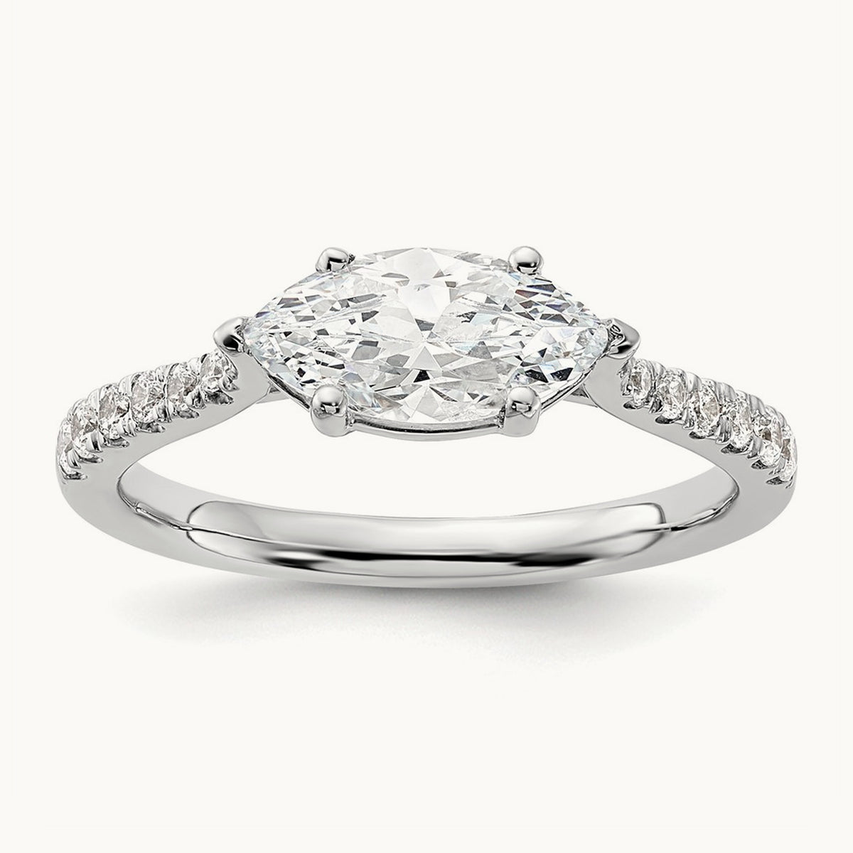 East West 1ct Marquise Semi-Mount Eng. Dia Ring, 14K White Gold
