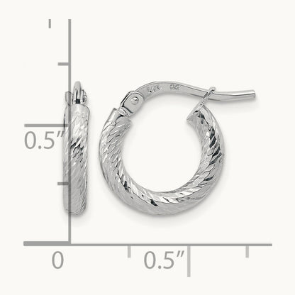 Polished Diamond-cut Hoop Earrings, 2.4mm, 14K White Gold