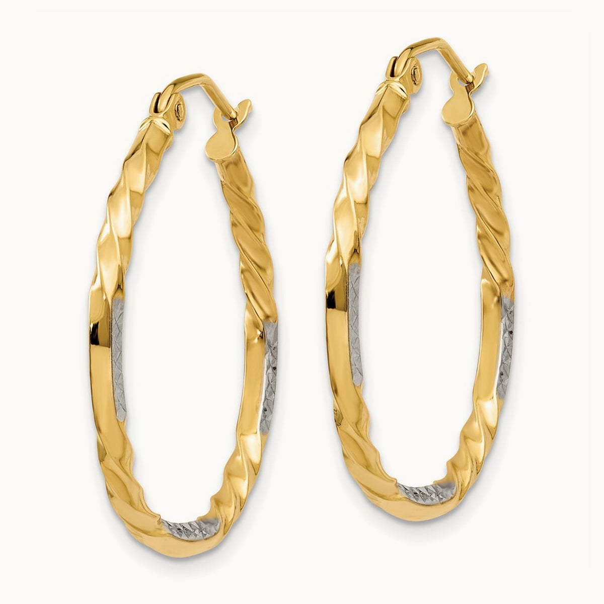 & Rhodium Diamond Cut Twisted Hoop Earrings, 14K