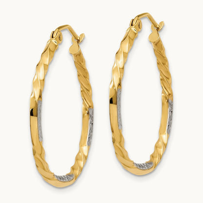 & Rhodium Diamond Cut Twisted Hoop Earrings, 14K