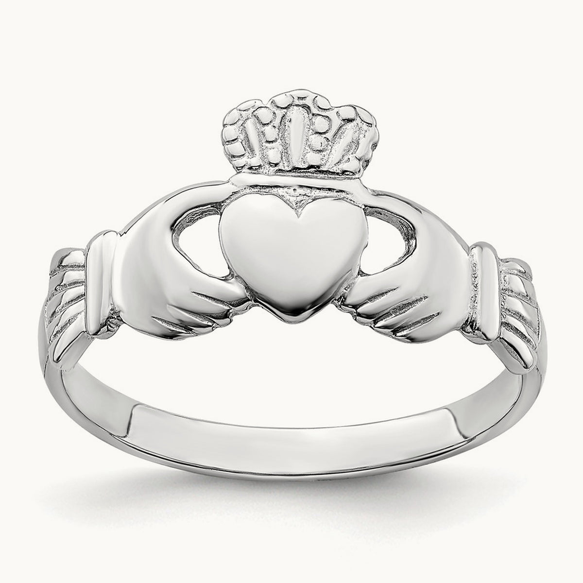 Polished Claddagh Ring, 14K White Gold