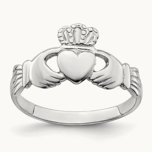 Polished Claddagh Ring, 14K White Gold