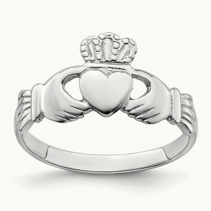 Polished Claddagh Ring, 14K White Gold