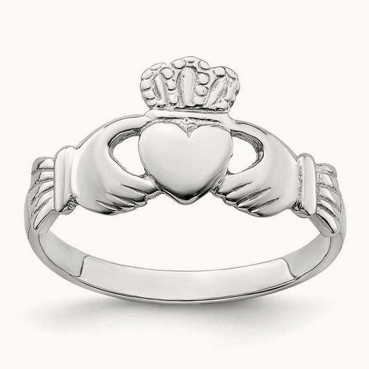 Polished Claddagh Ring, 14K White Gold