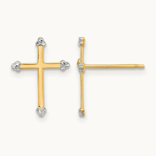 D/C Cross Post Earrings, 14K with White Rhodium