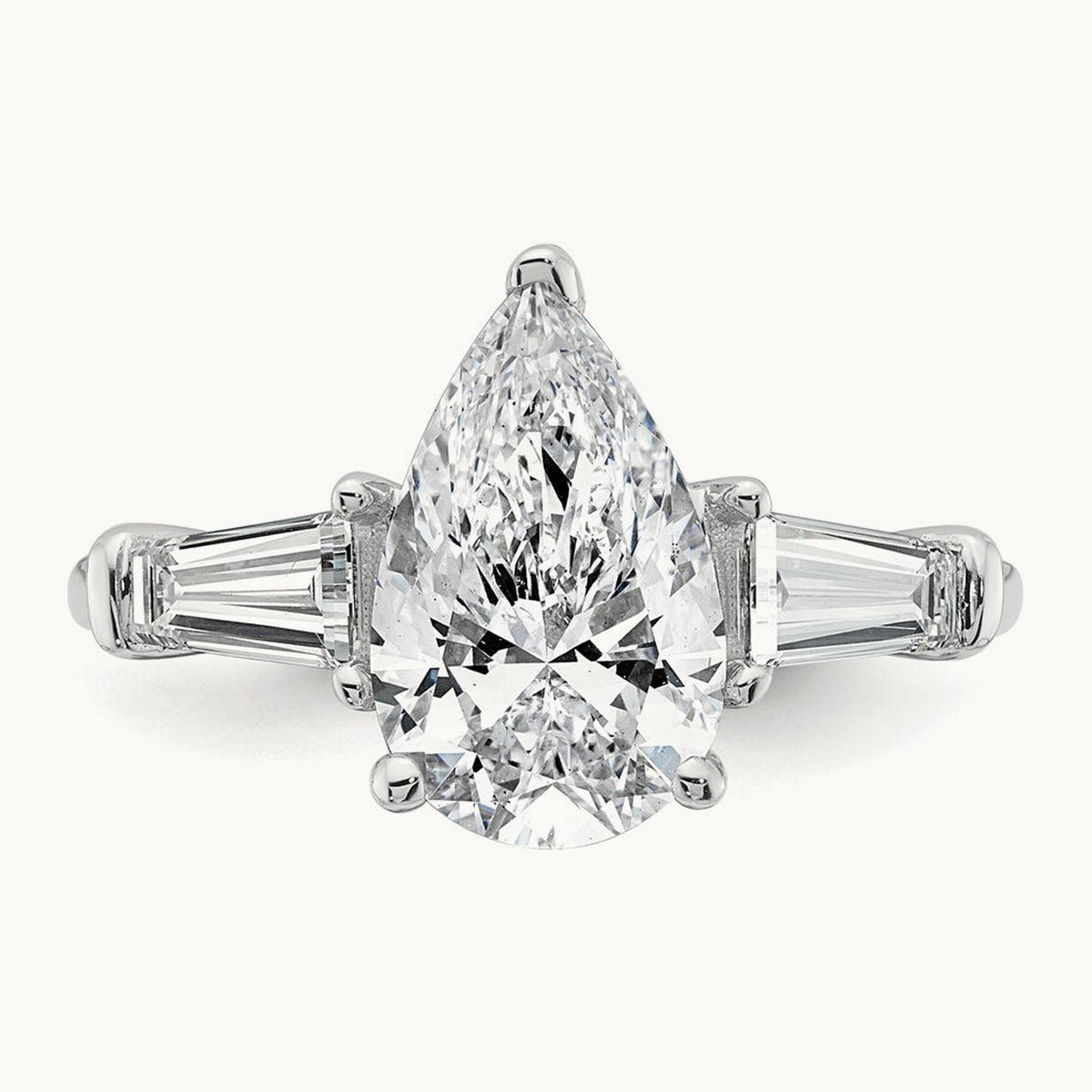 Pear/Baguette Engagement Ring, 1.50-6.75 ct tw Lab-Grown Diamond — 3 1/3 ct, 14K White Gold