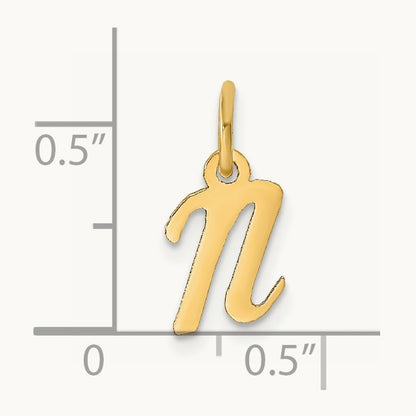 Small Script Letter N Initial Charm, 14K
