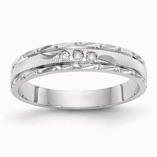 AA Quality Trio Ladies Complete Wedding Band, 14K White Gold