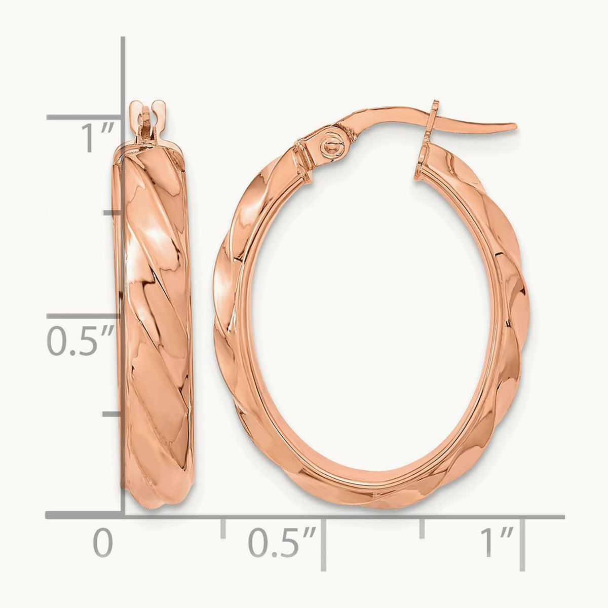 Polished and Twisted Oval Hoop Earrings — 14K Rose Gold
