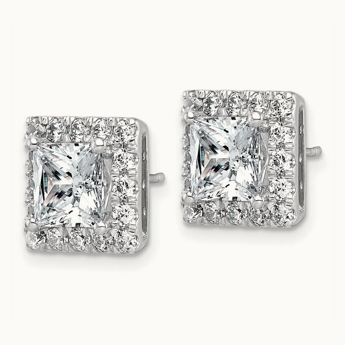 Princess Halo Post Earrings, 0.50-7.50 ct tw Lab-Grown Diamond — 5 ct, 14K White Gold