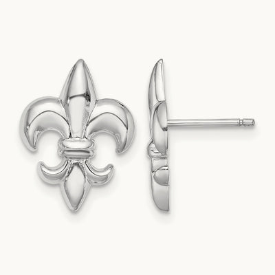 Small Fleur-De-Lis Post Earrings, 14K White Gold