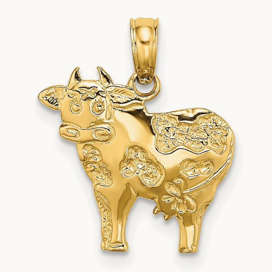 Polished Playful Cow Charm, 14K
