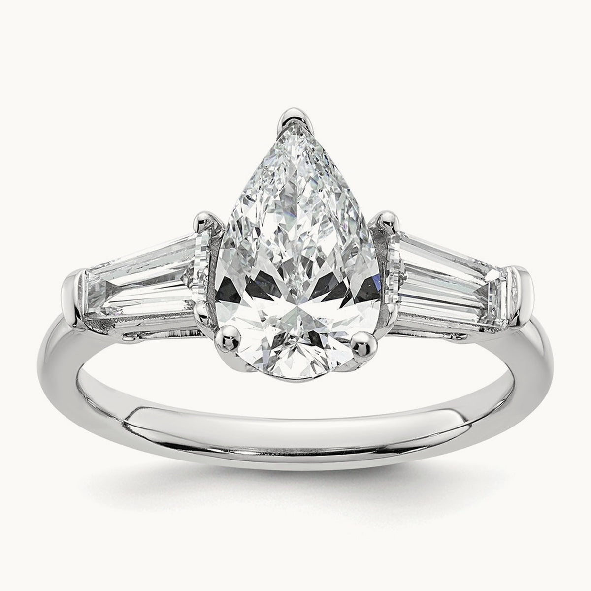 Pear/Baguette Engagement Ring — 14K White Gold, 2 ct, 7