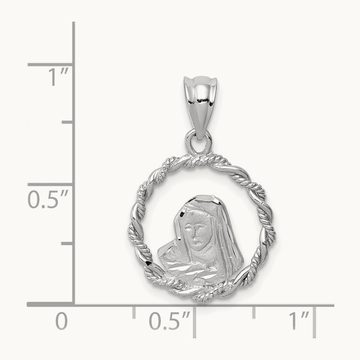 Brushed & Polished Diamond-cut Virgin Mary Pendant — 14K White Gold