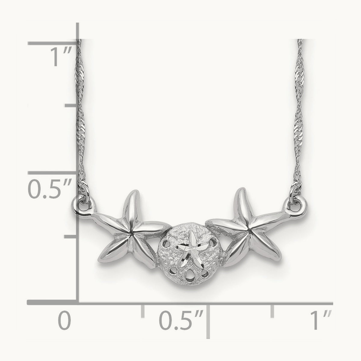 Brushed & Polished Sand Dollar Starfish Necklace — 14K White Gold